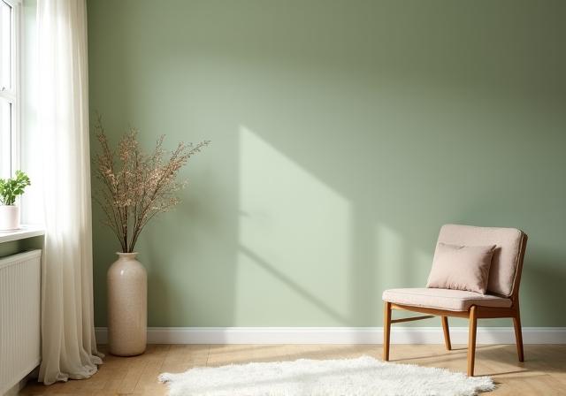 Wohnzimmer mit sanften mineralischen Wandfarben