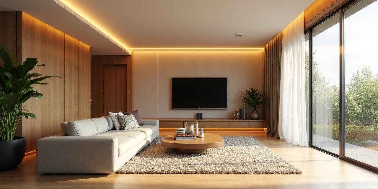 Ein modern eingerichtetes Wohnzimmer mit warmem, energieeffizientem LED-Licht
