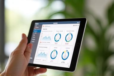 Tablet zeigt Energieverbrauch eines Hauses